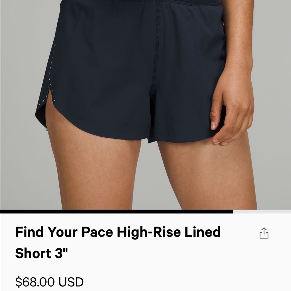 Lululemon Find Your Pace High Rise Lined Short 3” in Navy size 6
